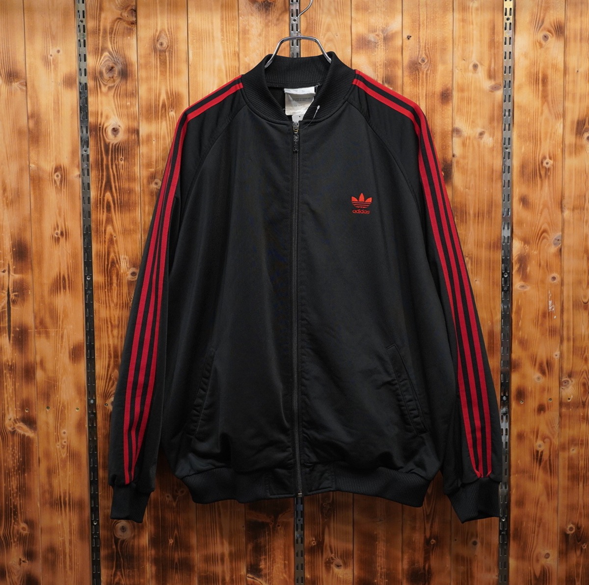 80s90s adidas トラックジャケット 黒赤 XL/アディダス ジャージ 