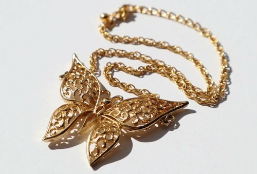 60s vintage gold butterfly necklace