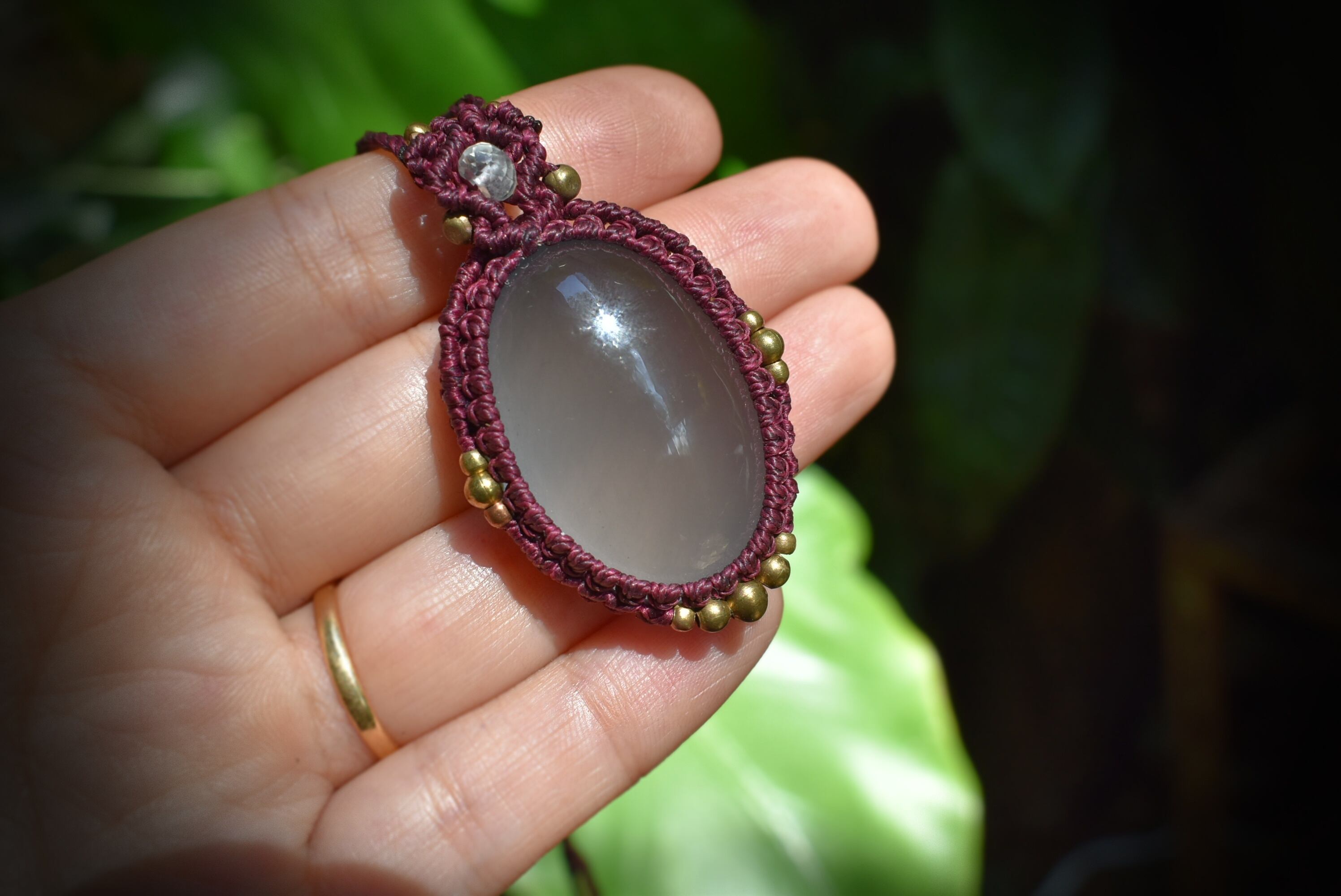 ブラックスモーキー★ガーデンクォーツ マクラメペンダントgarm072