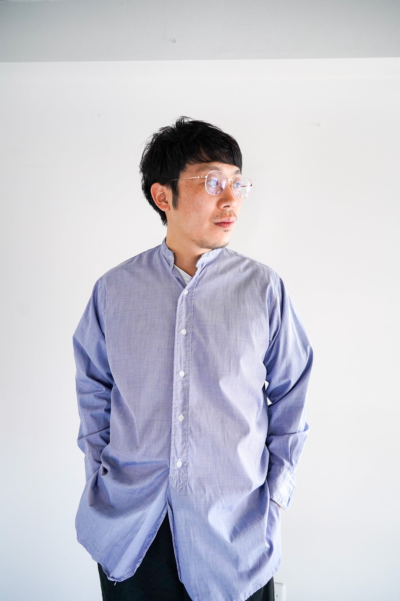 【1960s】"Royal Air Force, British Vintage" End on End Fabric Full-open Officer Shirts / 6-40