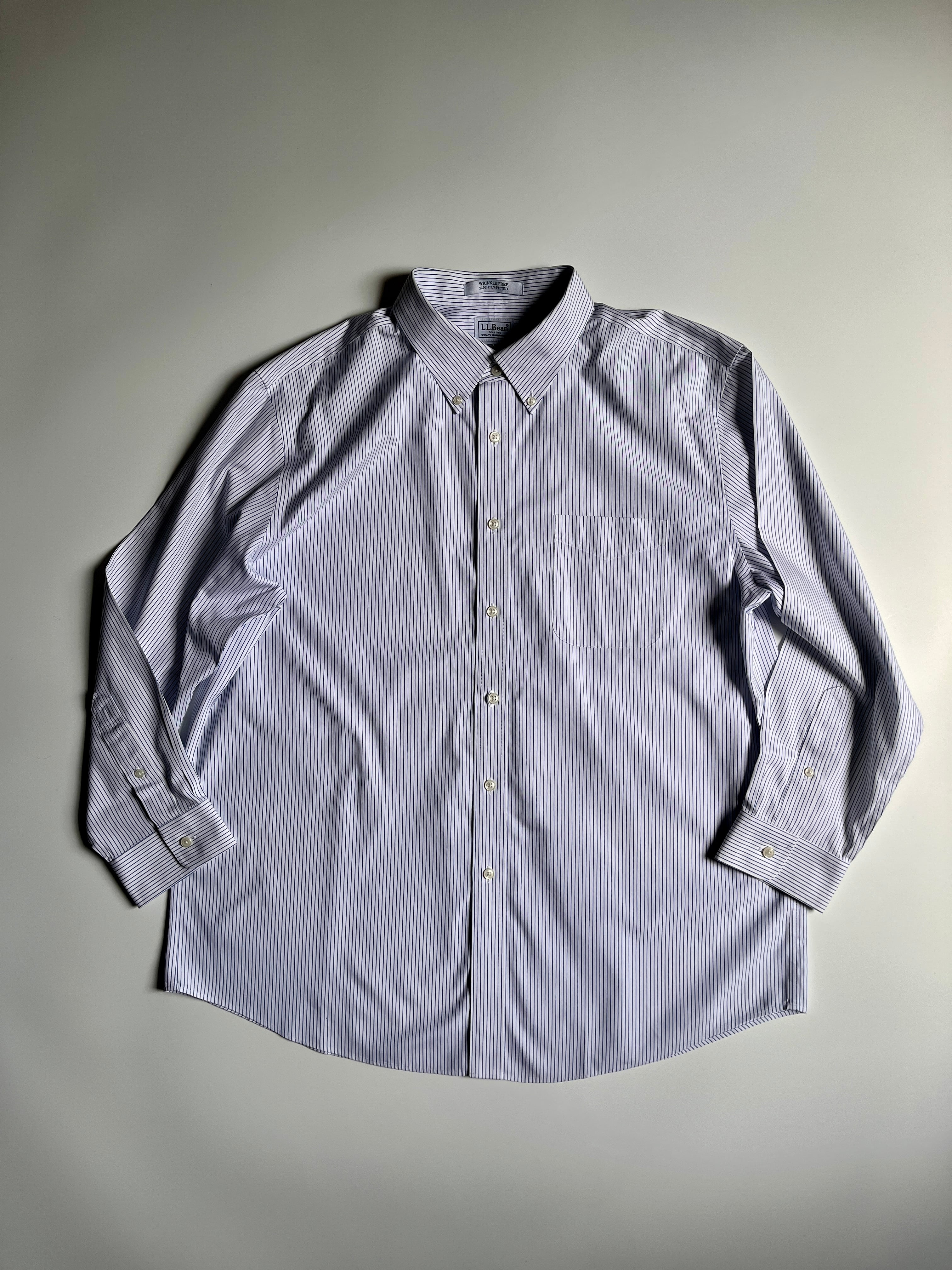 エルエルビーン L.L.Bean Wrinkle Free Slightly Fitted 長袖シャツ|ホワイト×ブルー|17-33|古着 マレーシア製 2000年代以降