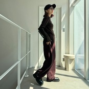 スウェットラフコクーンPT/プラム