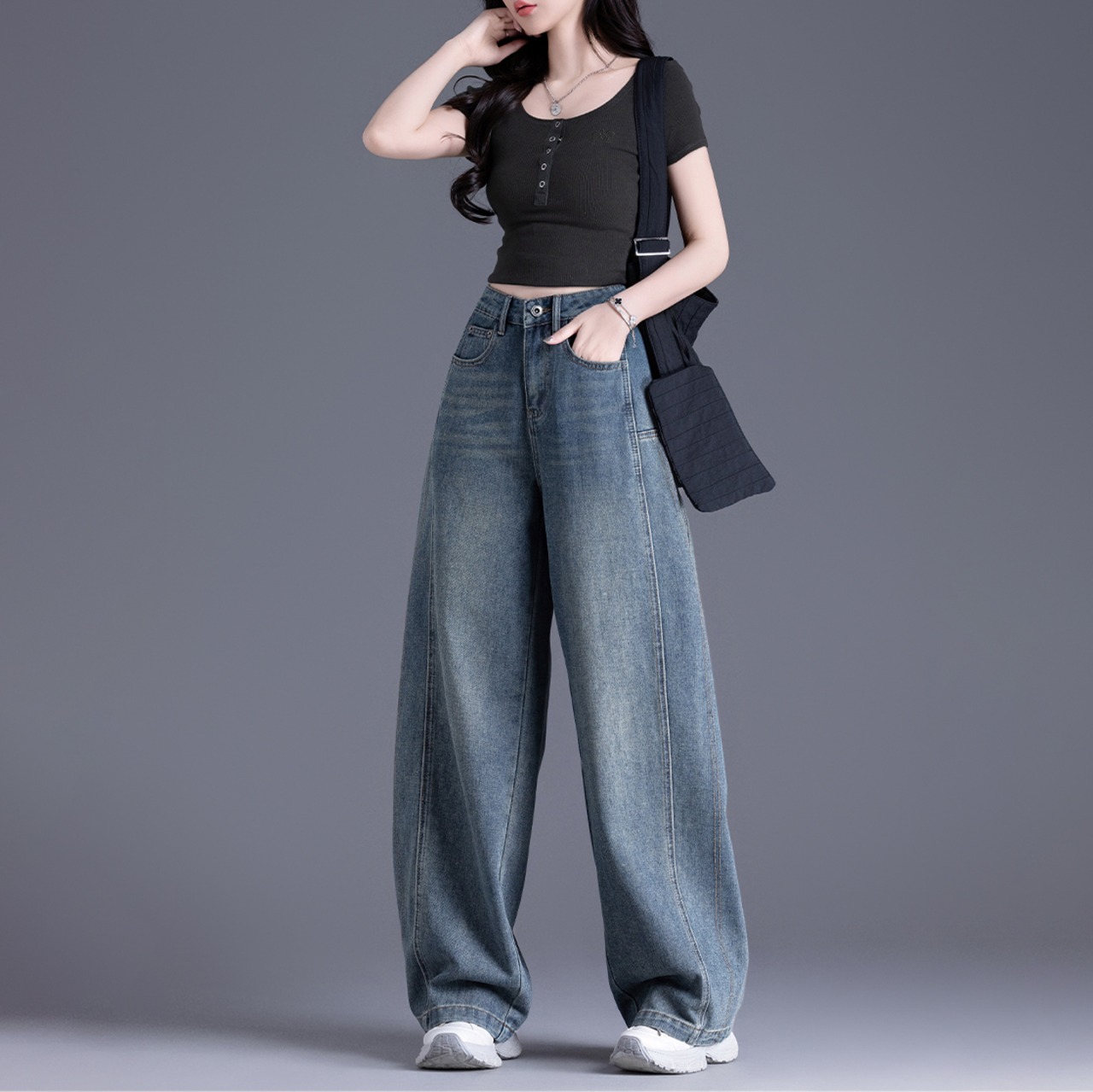 アメリカンレトロ ワイドデニムパンツ H0035