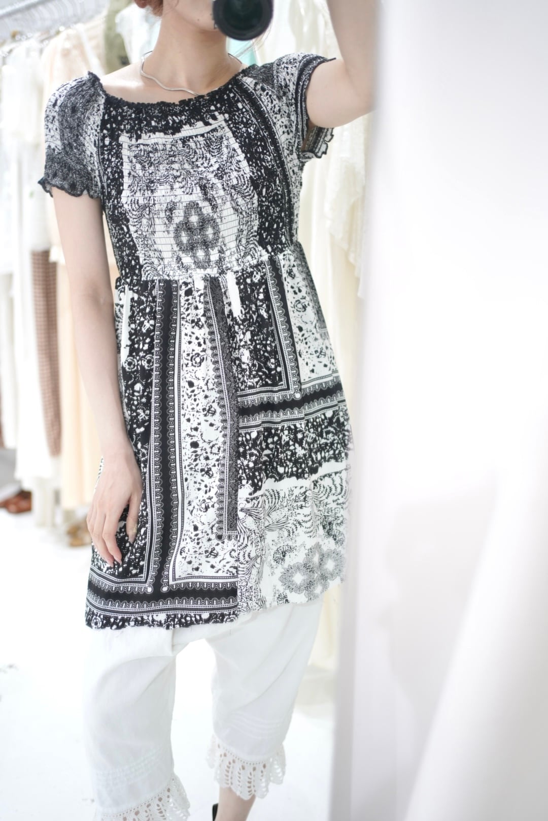 shirring monotone tops