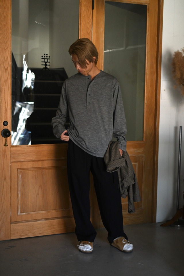 BATONER / SLUB MIX SLEEPING LONG SLEEVE T-SHIRT ( Ivory×Black )