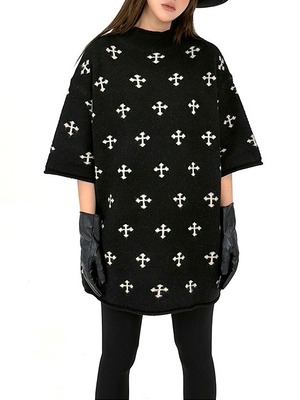 Middle sleeve cross over knit  [T2672]