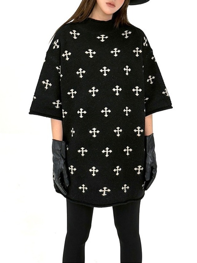 Middle sleeve cross over knit  [T2672]
