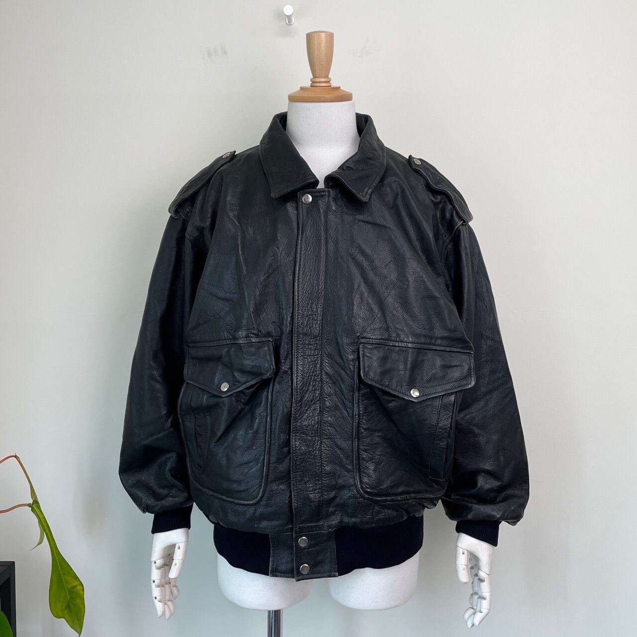 古着 80s〜90s A-2フライトジャケット レザーブルゾン 本革 黒 モード