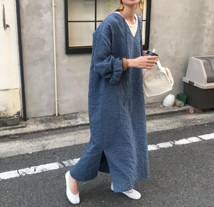 ワンピース 秋新作 Vネック レディース服 ロング丈ワンピース 着回し 体型カバー おしゃれ