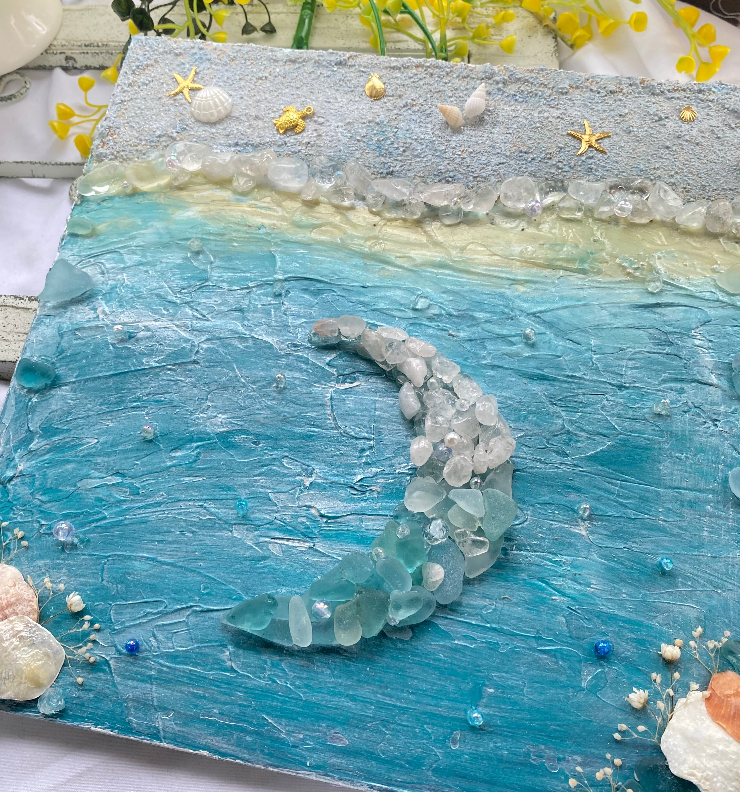 海に浮かぶ月【シーグラス天然石✖️テクスチャーアート】