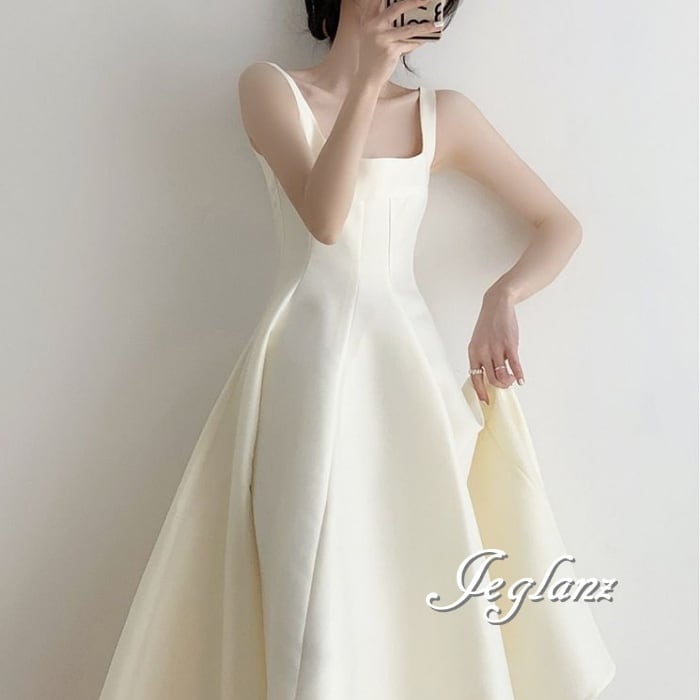 3色 パーティ ドレス キャミ ワンピース パフィー スカート きれいめ シンプル派 (M6189)★ ζ