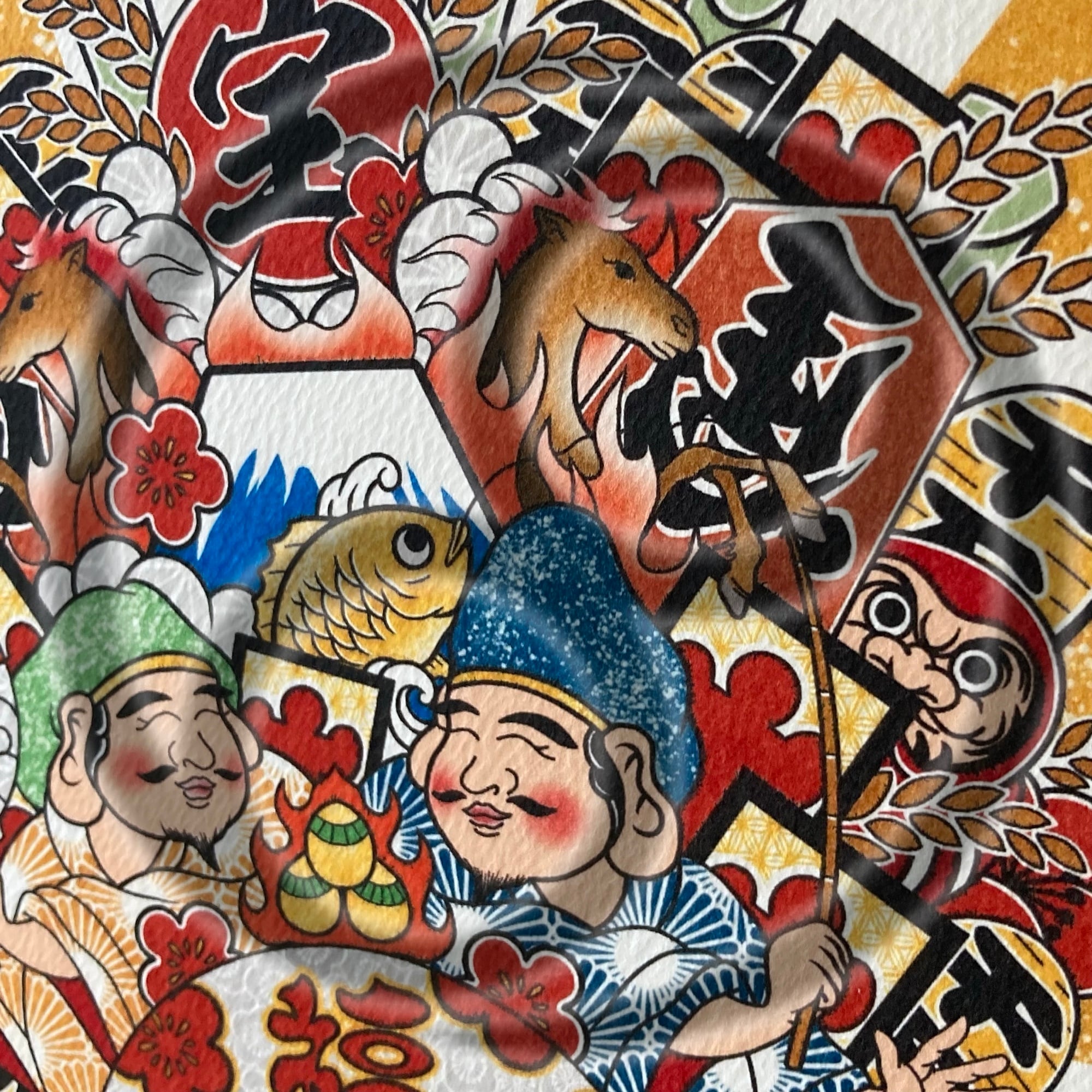 尾九 吉祥画 縁起熊手 午年 飛翔炎馬 A4サイズ 簡易フレーム付き
