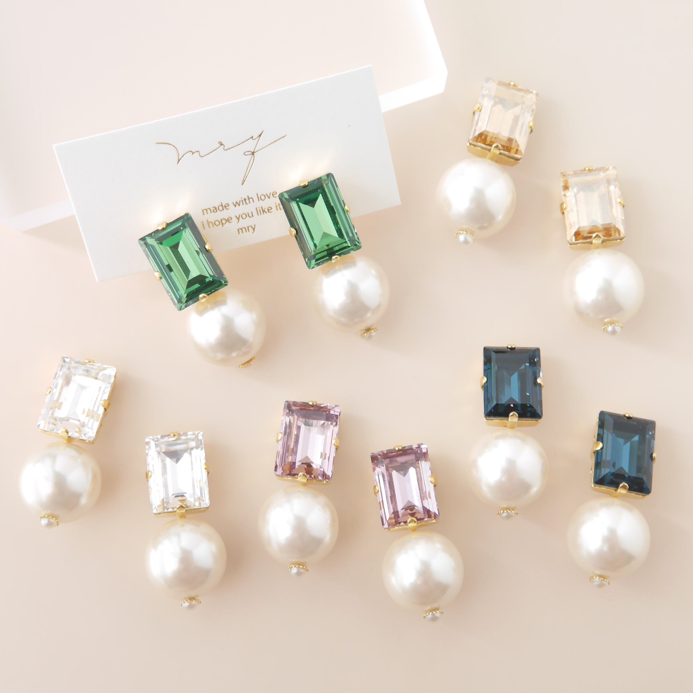 レクタングルクリスタル×大粒パール