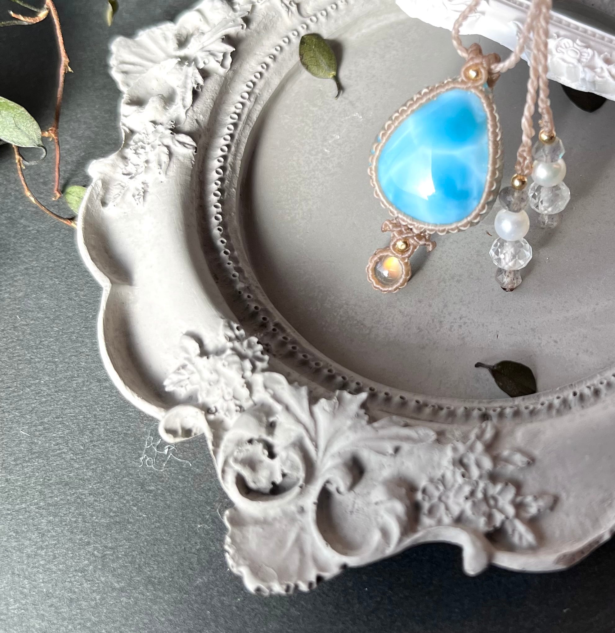 ラリマー＆アンデシンラブラドライト【2粒シリーズ】マクラメ