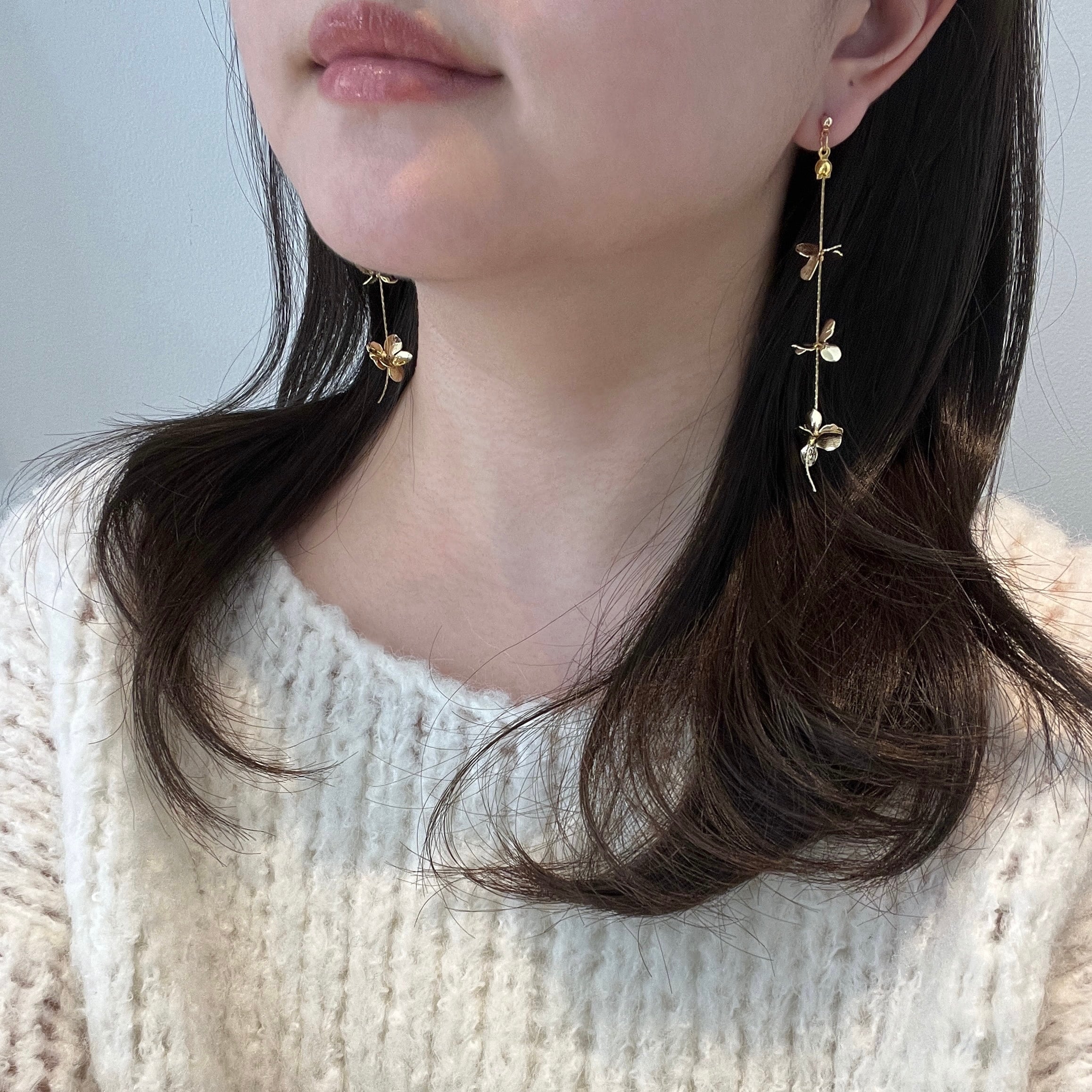 ゴールド3連フラワーチェーンピアス/イヤリング | SHOP_me