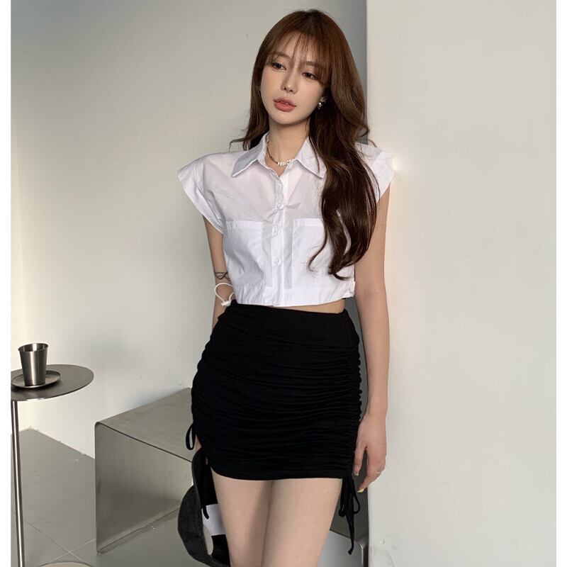 ホワイトシャツ サマールーズカジュアルショートトップス 薄手 夏物 ガールズファッション51896959931