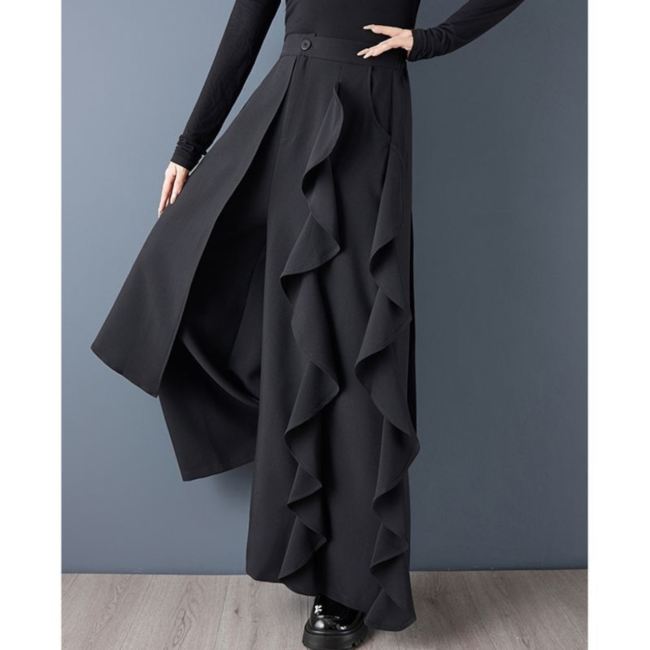 アシンメトリー フリル ワイドパンツ 00323