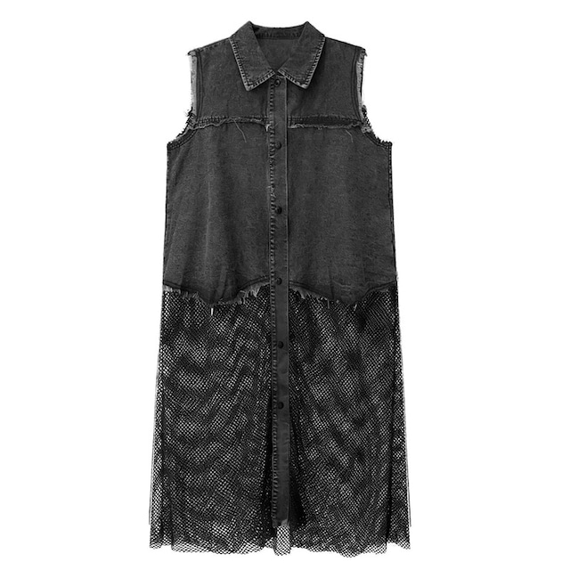 Long denim vest 1141