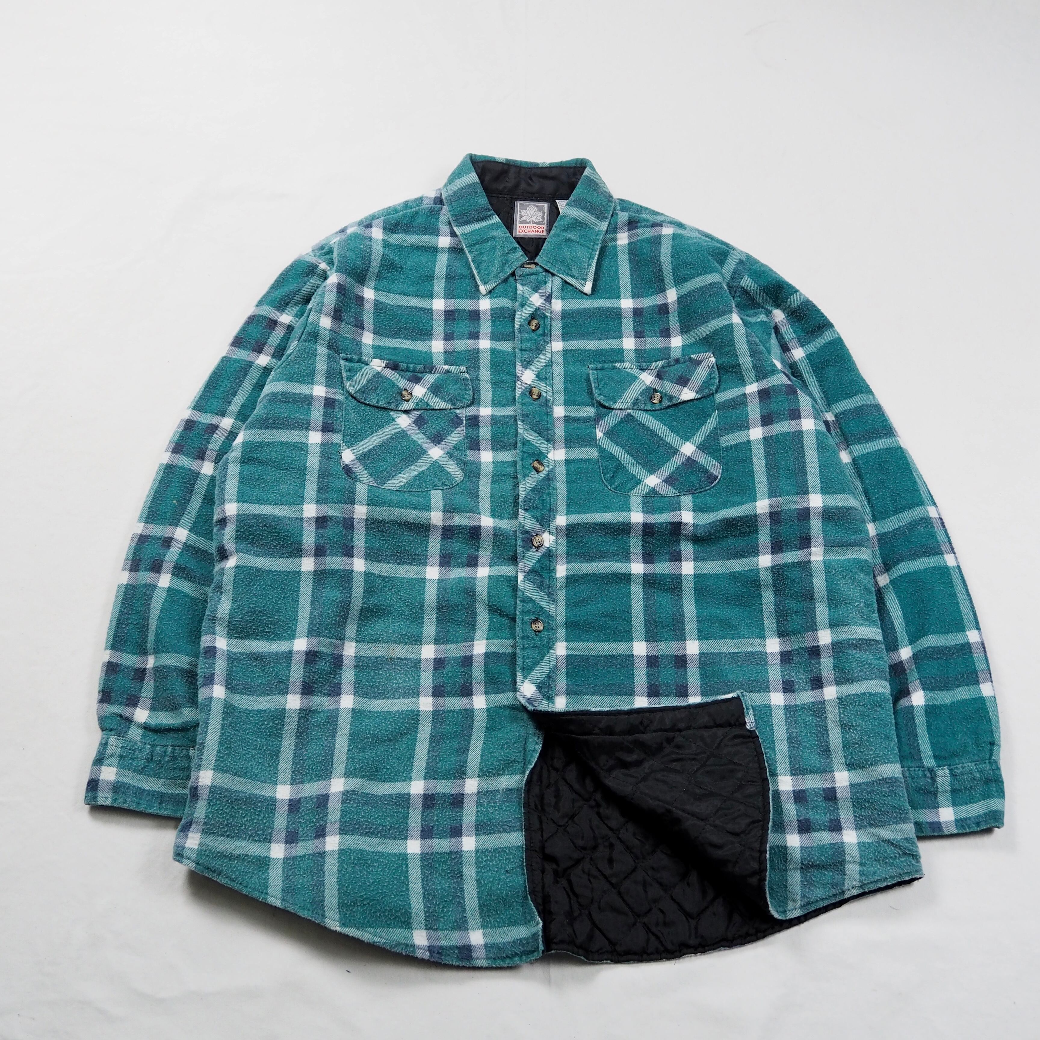 OUTDOOR EXCHANGE quilting lined flannel shirt jacket XL