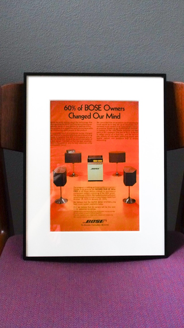 【1976】BOSE ボーズ 901 スピーカー アドバタイジング ポスター《AD 広告 アート ヴィンテージ》