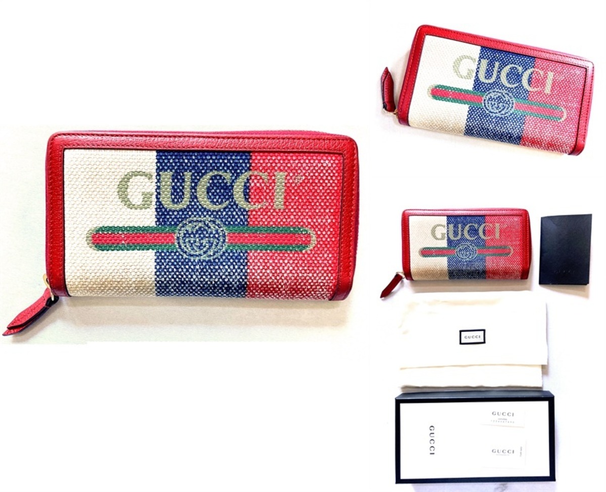 美品 GUCCI 新作 コレクション グッチ プリント ジップアラウンド 