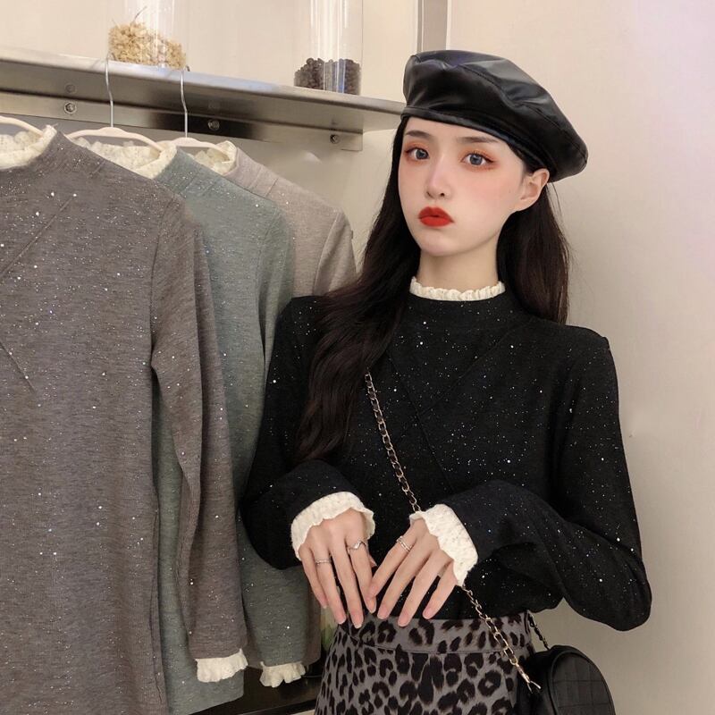 スプリングスタイルスリムフィットカラーシャツ 長袖スリーブニットセーター レディース ロング 春物 試着室58996842271