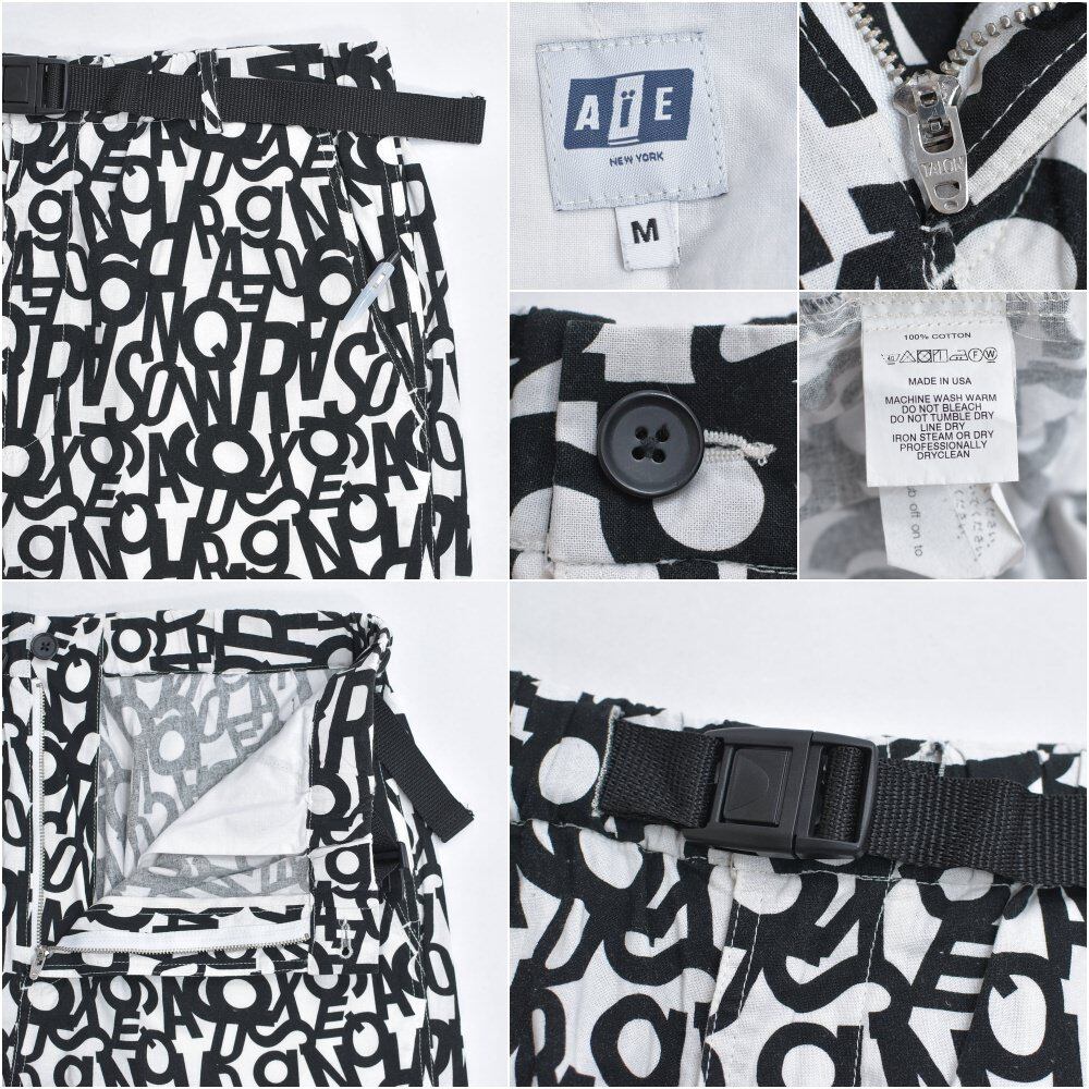 アメリカ製 AiE エーアイイー 英字総柄 デザイン ベルト付き コットンパンツ アメリカ製 AiE エーアイイー 英字総柄 デザイン ベルト付き