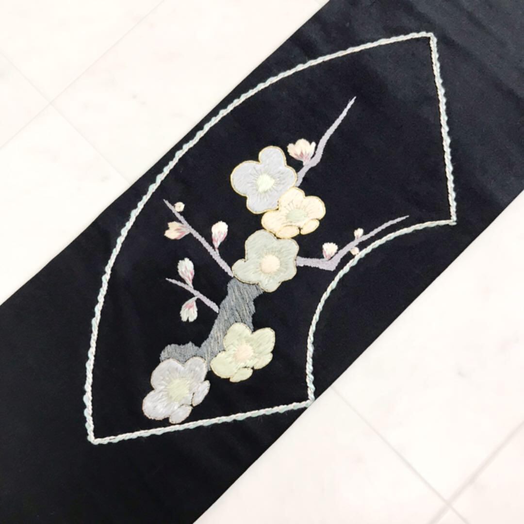 AO-361 アンティーク帯 名古屋帯 花柄 金駒刺繍 繻子 | 着物屋こんぺいとう