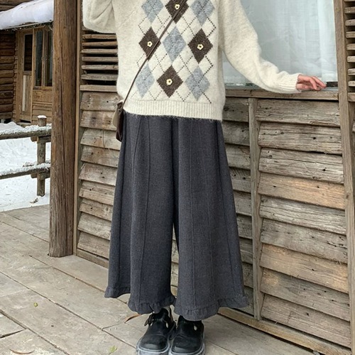裾フリルラインステッチワイドパンツ ・12235