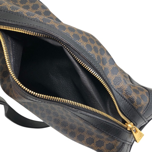CELINE セリーヌ マカダム ショルダーバッグ ブラック ブラゾン型押し PVC レザー 巾着 vintage ヴィンテージ オールド x5e8fx