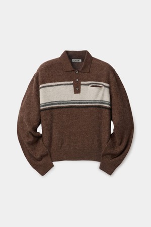 [COOR] Alpaca Blend Stripe Polo Sweater (Melange Brown) 正規品 韓国ブランド 韓国通販 韓国代行 韓国ファッション クール クーア クアー 日本 店舗