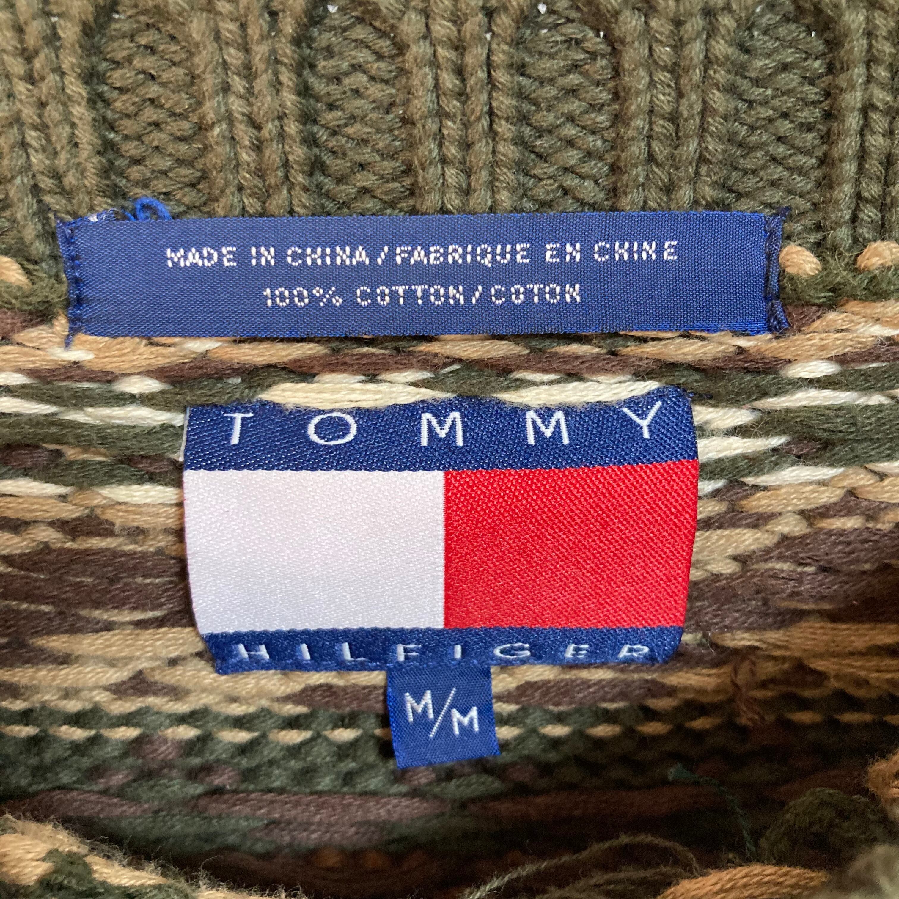 【TOMMY HILFIGER】Knit L相当 “OLD TOMMY” トミーヒルフィガー ニット 総柄ニットセーター 90s オールドトミー  旧タグ アメリカ USA 古着