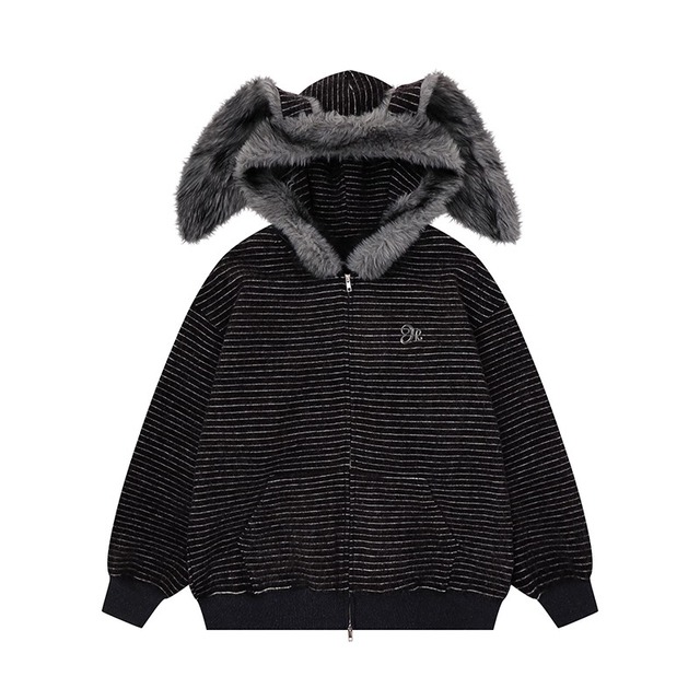 eunny ear fur border hoodie　バニーイヤーファーボーダーパーカー　J1599
