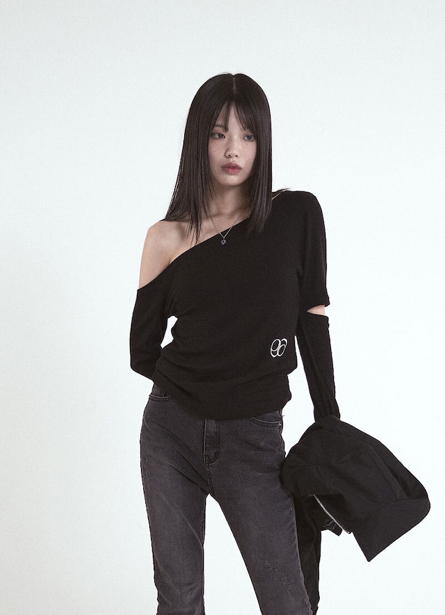 [as”on] ONE SHOULDER CUT-OUT TOP / BLACK 正規品 韓国ブランド 韓国通販 韓国代行 韓国ファッション as on ason エズオン アズオン