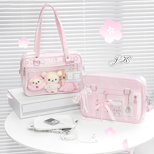 2Way透明デコ×リボン装飾 JK痛バッグ｜推し活・通学・イベント対応ショルダー＆ハンドバッグ