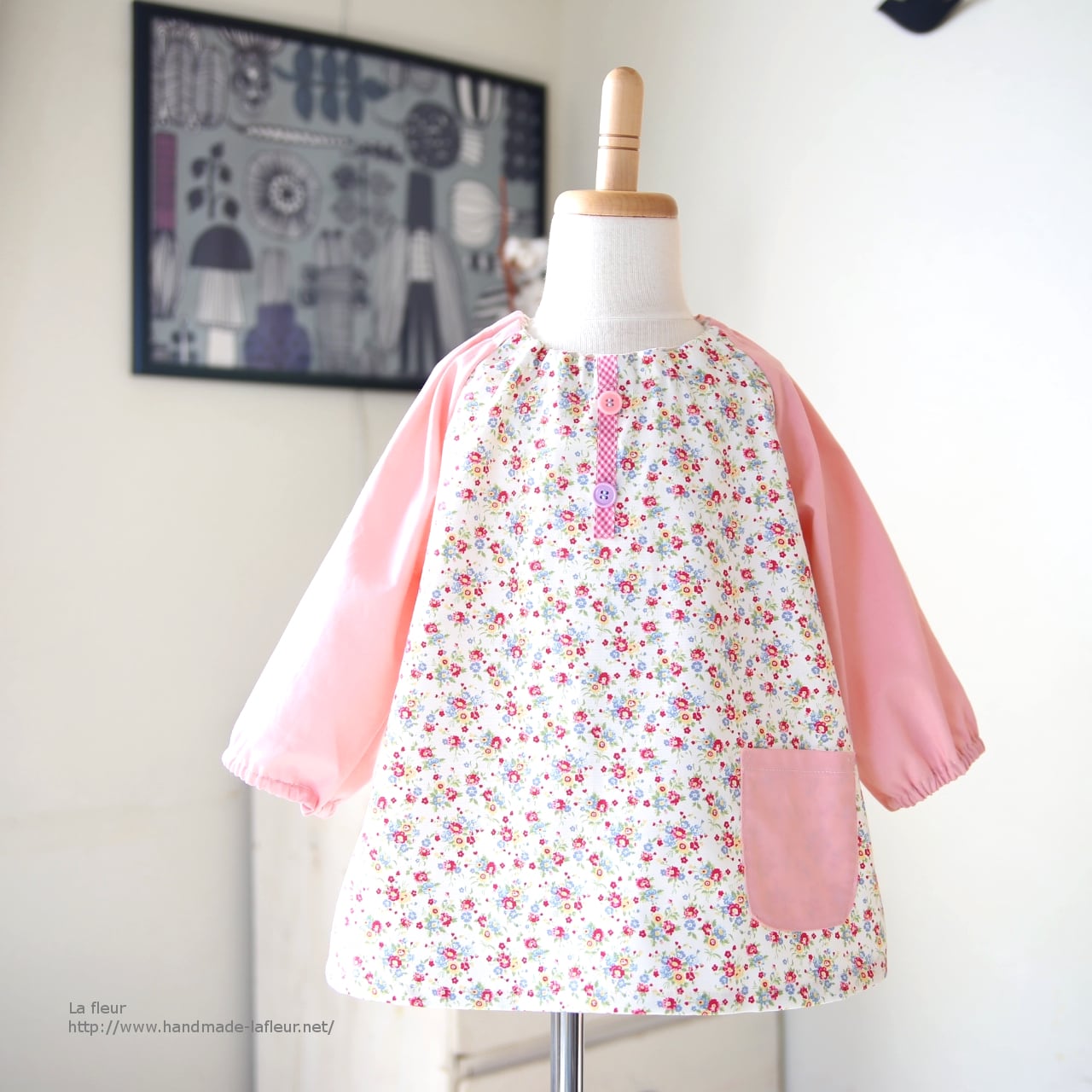 85-95】スモック＊花柄×ピンク 入園準備 女の子用/La fleur