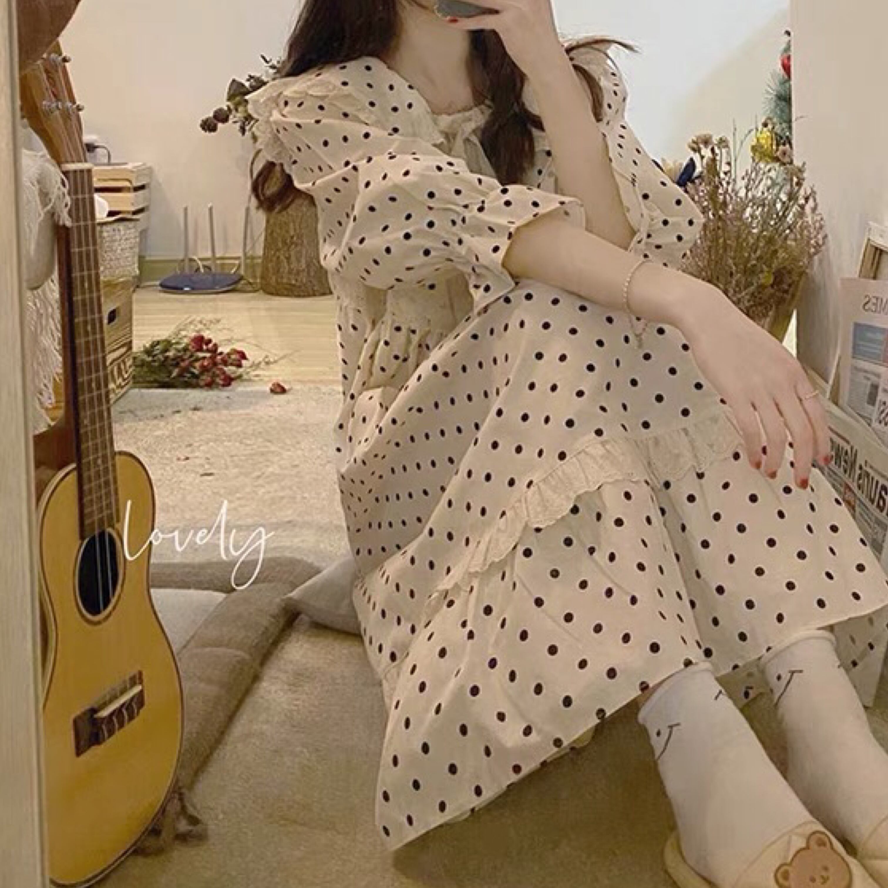 レトロガーリー ドットレースアップワンピース B0370 Retro N レトロガーリー ドットレースアップワンピース B0370 Retro N