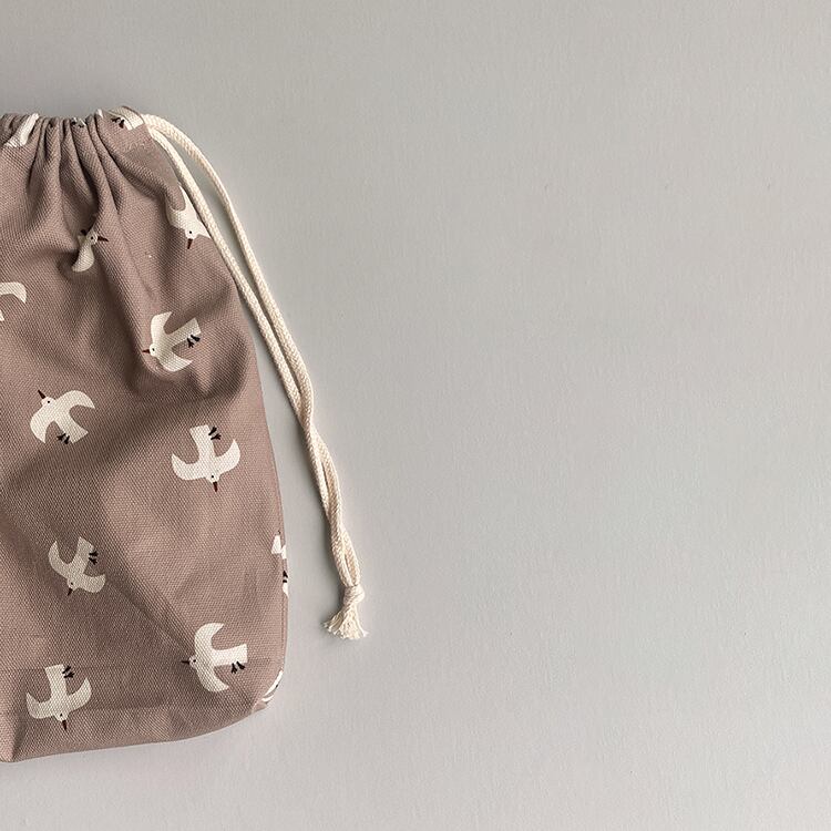 お着替え袋〈seagull カモメ ラテ〉鳥 生き物 入園 入園グッズ お着替え 巾着 オムツ 男の子 女の子