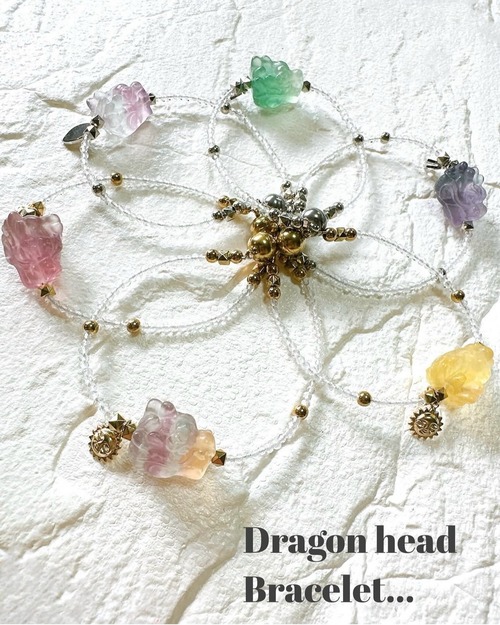 お守り龍神✴︎フローライト龍頭ブレスレット　ピンク