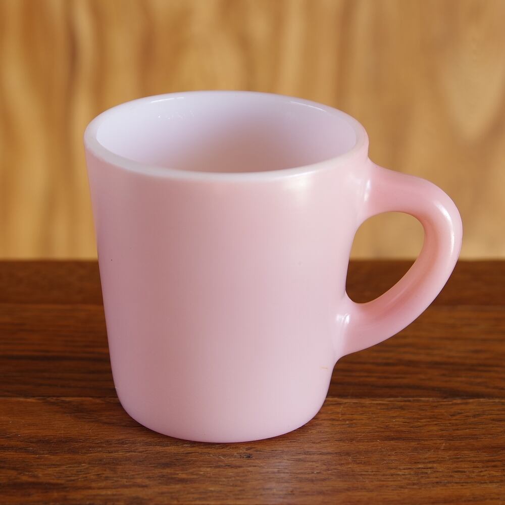 ヘーゼルアトラス Hazel Atlas ミルクガラス マグカップ ピンク 2 ヴィンテージ食器 レトロ アメリカ バレルマグ Flohmarkt フローマルクト