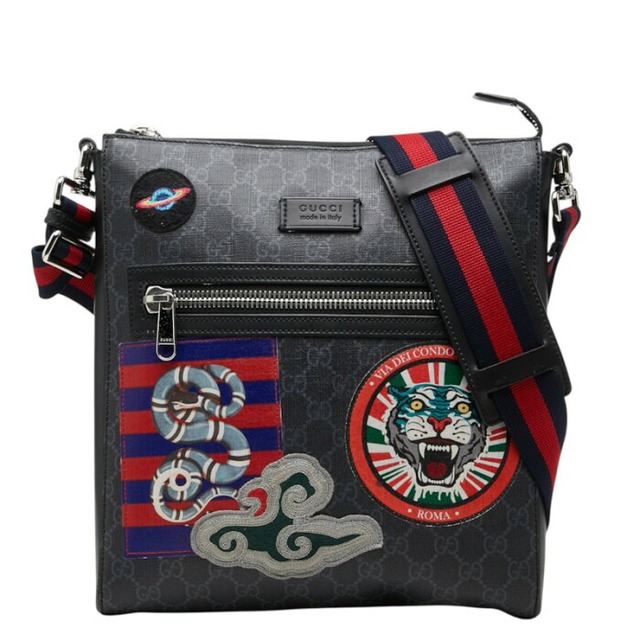 グッチ クーリエ GGスプリーム ショルダーバッグ メッセンジャーバッグ 4741137 グレー PVC レザー メンズ GUCCI 中古