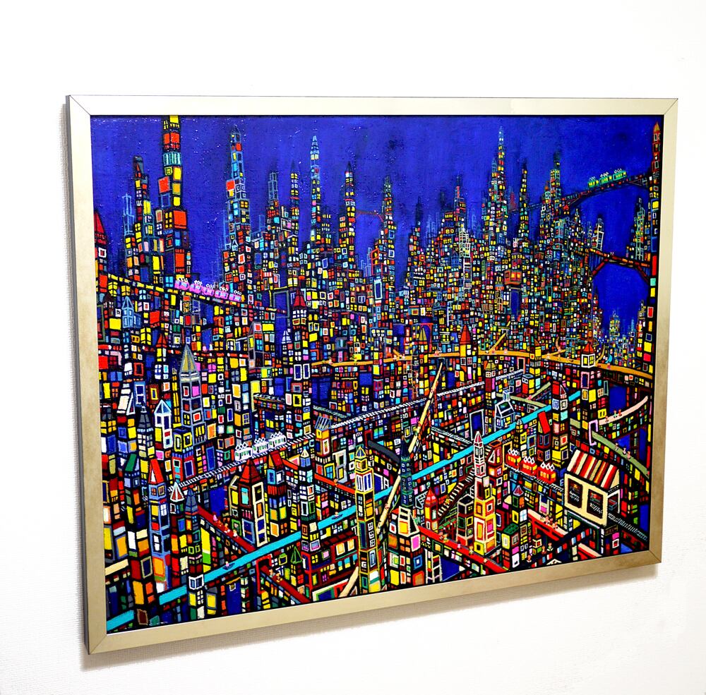 欧州表現主義 油彩『嵐の夜』40×40cm(6号)サイン・裏書あり OIL COLOUR | 夜のまち | 油彩画 | otani.