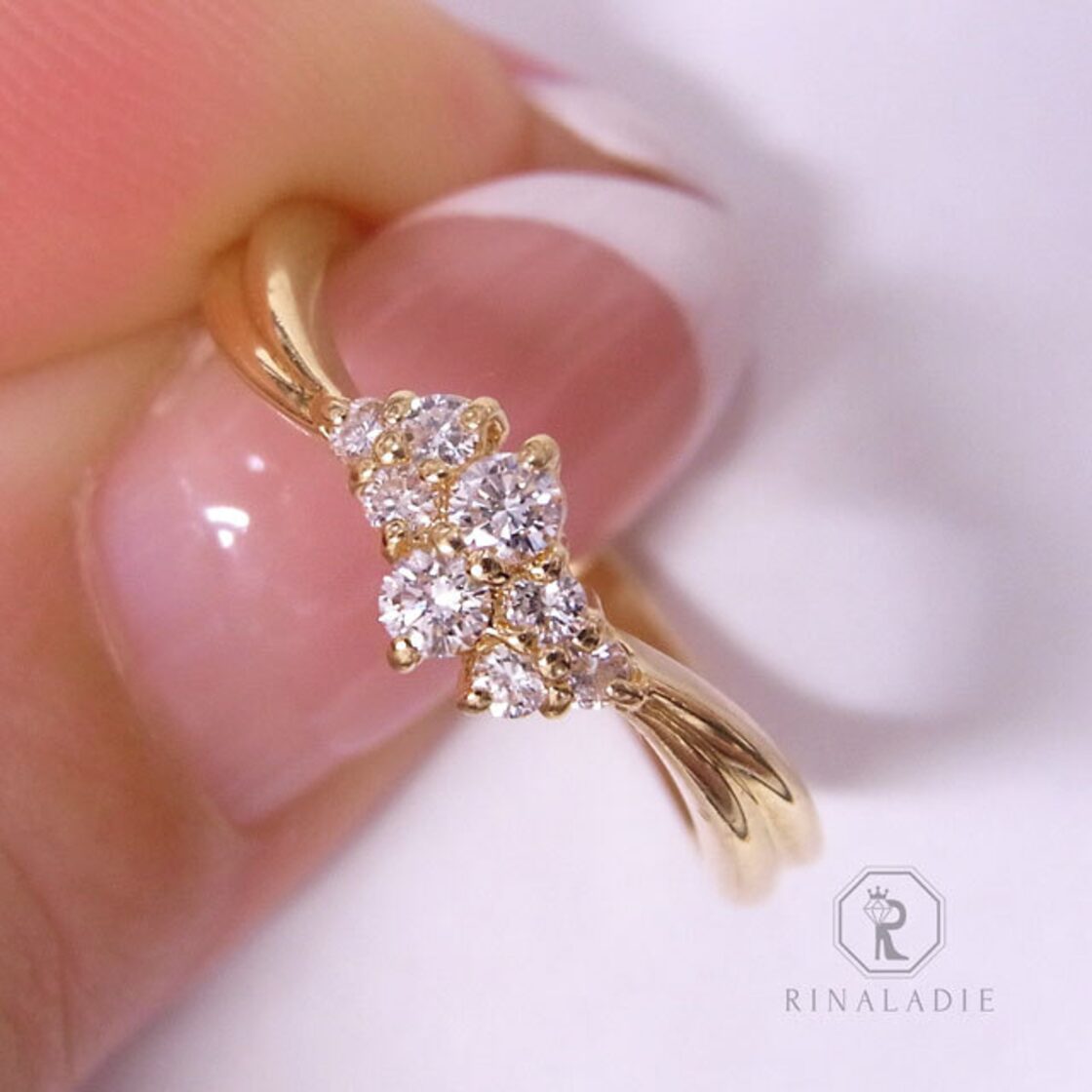大特価K18YG天然ダイヤモンド小花のかわいいダイヤリング | Pay ID