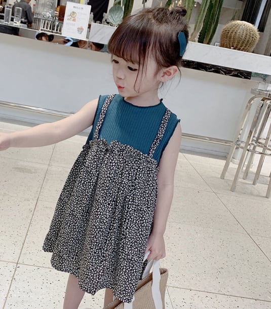 くすみカラーが可愛い レオパード ドッキング ワンピース ワンピース 子ども服 キッズ ファッション 女の子 子供服 リブ レオパード柄 ヒョウ柄 くすみカラー ドッキング ノースリーブ ひざ丈 春 夏 秋 90 100 110 1 130 140 韓国 送料無料 韓国レディース キッズ