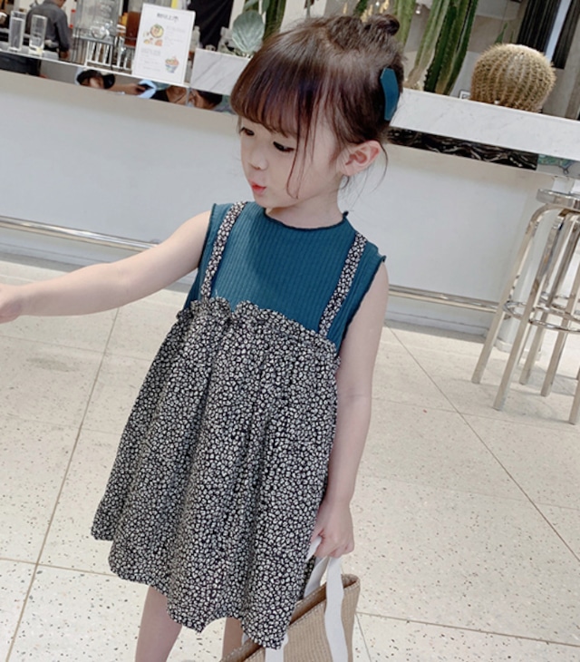 【くすみカラーが可愛い☆レオパード ドッキング ワンピース】 ワンピース 子ども服 キッズ ファッション 女の子 子供服 リブ レオパード柄 ヒョウ柄 くすみカラー ドッキング ノースリーブ ひざ丈 春 夏 秋 90 100 110 120 130 140 韓国 送料無料