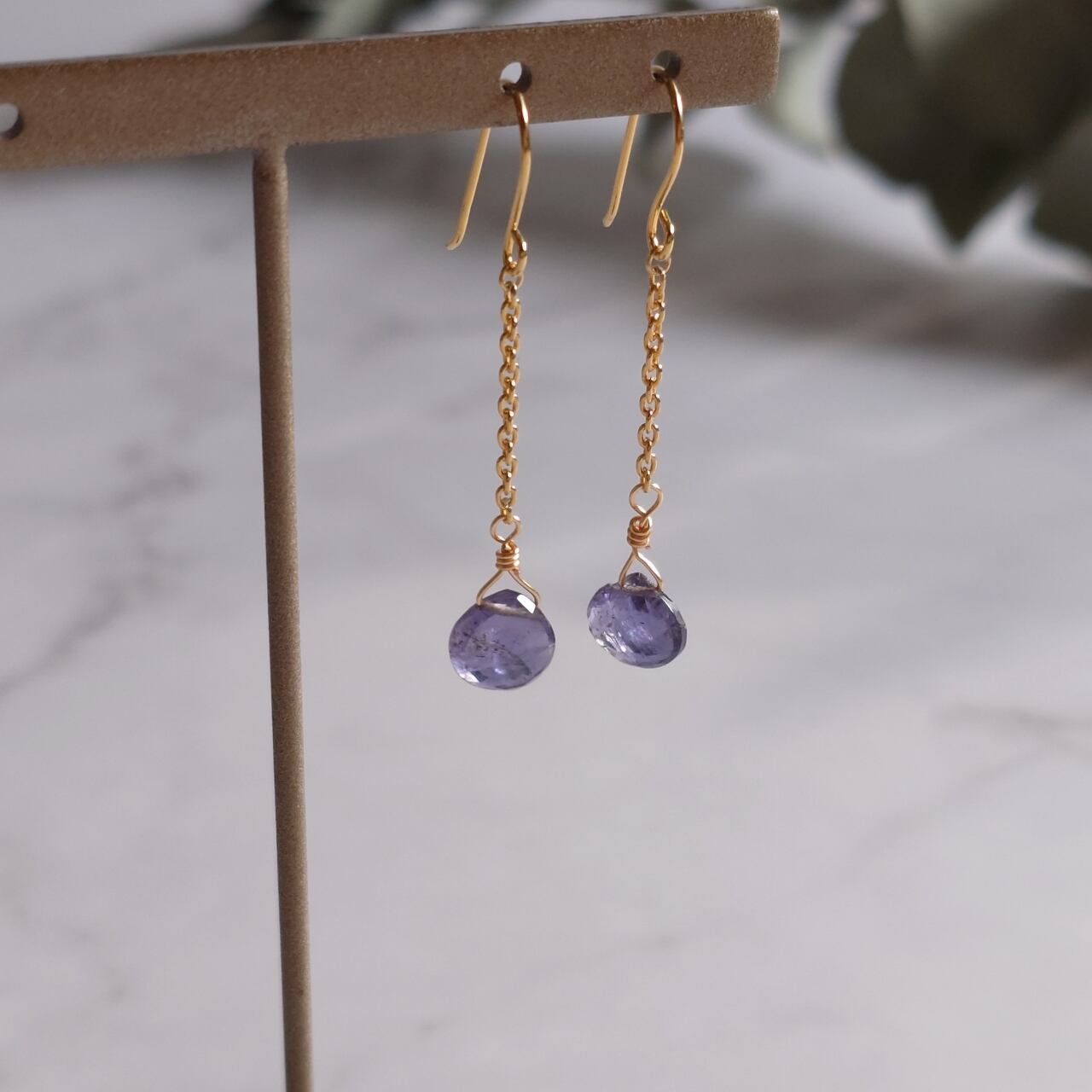 アイオライト マロンカット ピアス(イヤリング交換可能)