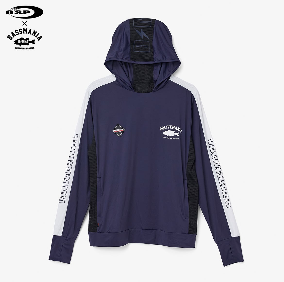 O.S.P×BASSMANIA】UVドライメッシュプルフーディ［NVY×WHT
