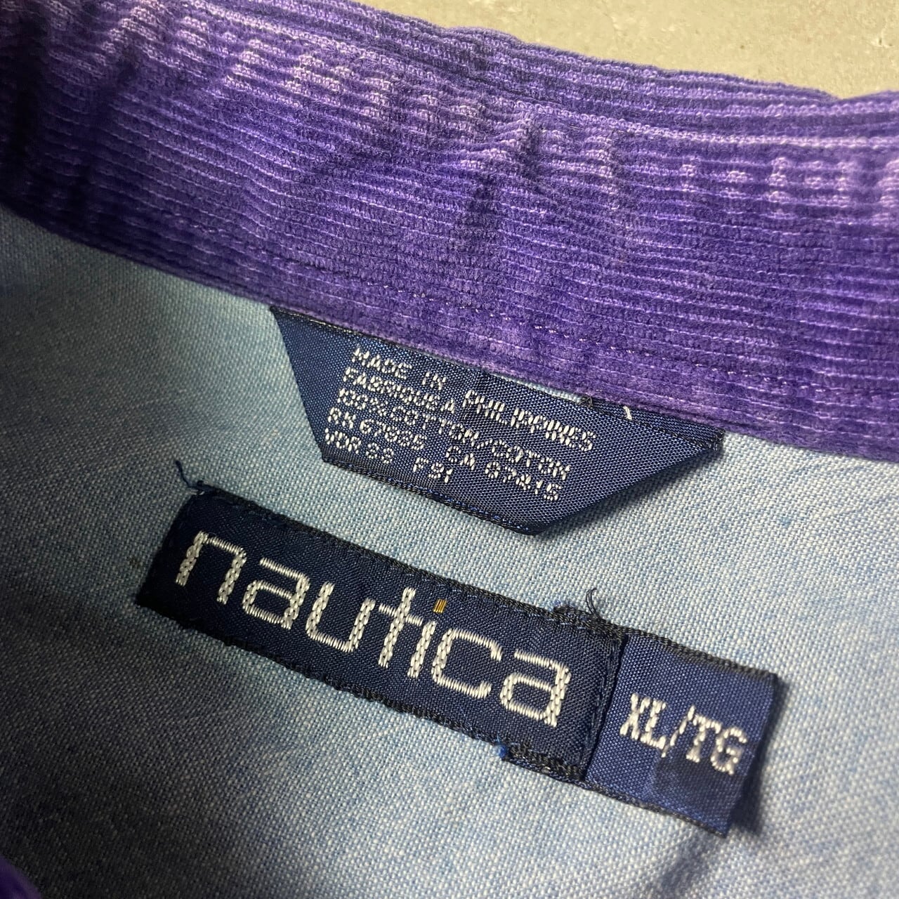 【人気】NAUTICA ノーティカ　刺繍ワンポイント　パープル　L相当 NAUTICA ノーティカ ワンポイントロゴ 刺繍 長袖 ボタンダウンシャツ