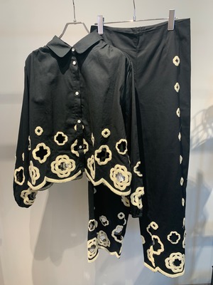 flower motif embroidery shirt&pants setup