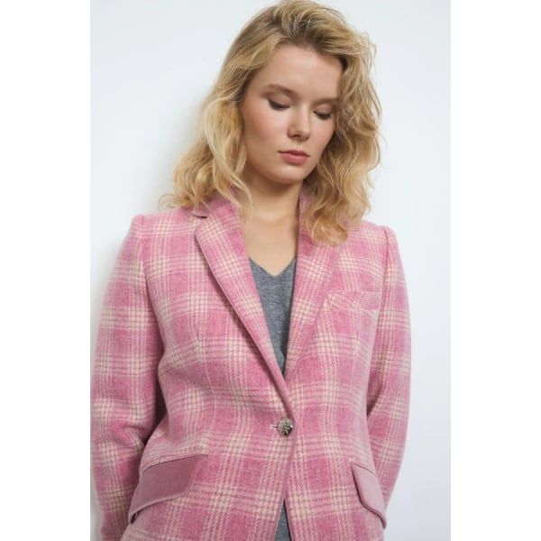 ピンク マドラスチェック×ベルベット テーラードジャケット アイボリー